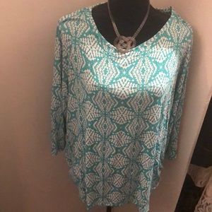 Ruby Rd. Green and White Patterned Top 2X
